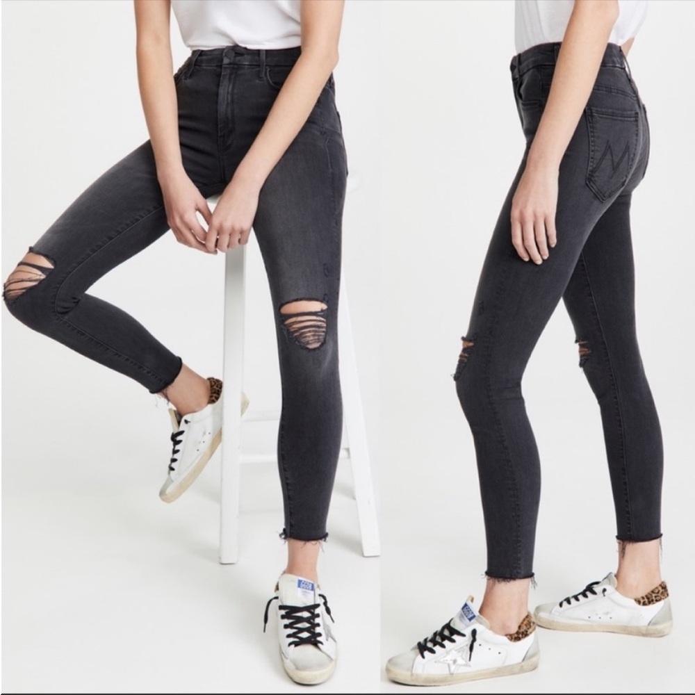MOTHER The Looker Ankle Fray in Distressed Black 24